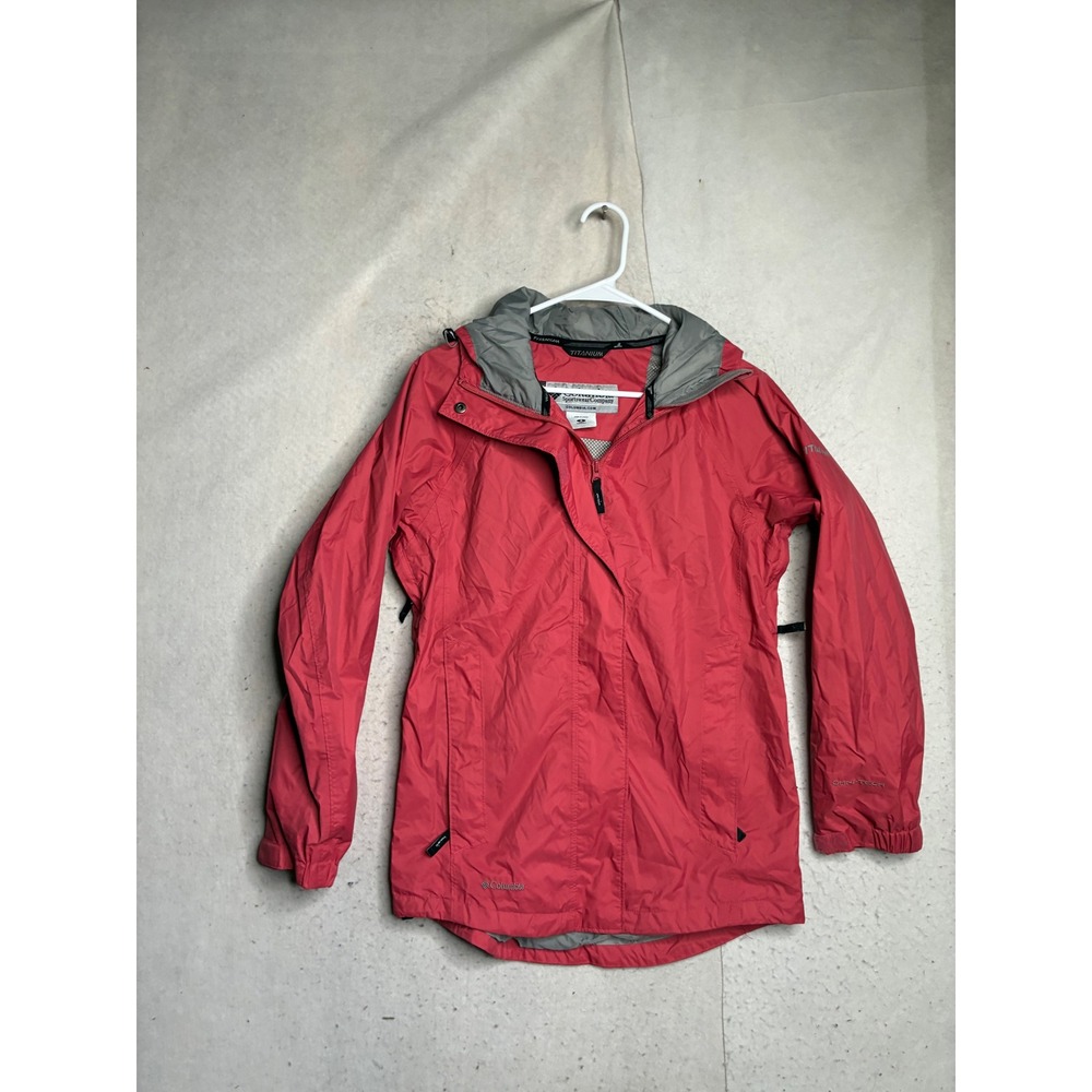 Columbia Titanium Omni-Tech Red Rain Jacket Womens Small XL2246 Waterproof Hood